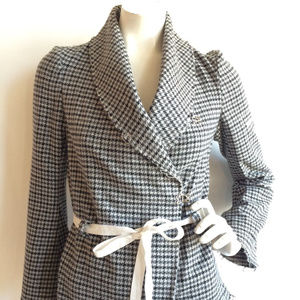 POLECI WOOL HOUNDSTOOTH BLAZER JACKET GRAY SIZE 2 plaid wrap cardigan coat xs